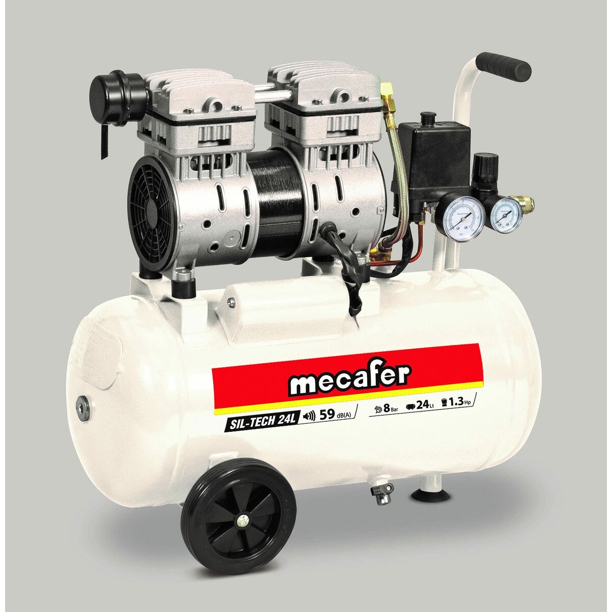 Luftkompressor MECAFER 425523 Horisontal Stille 8 bar 24 L